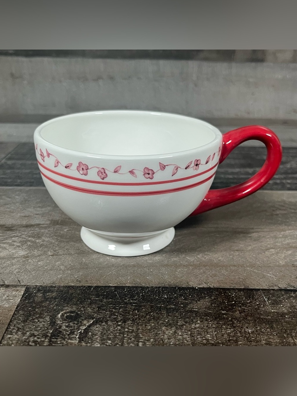 Pfaltzgraff Delicious Coffee Drink Mug Cup Red Flowers And Stripes